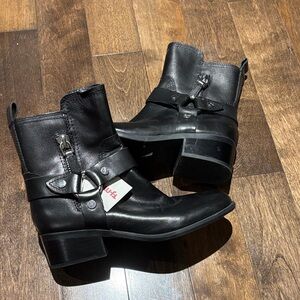 Marc Fisher Black Leather Moto Ankle Boots NWT